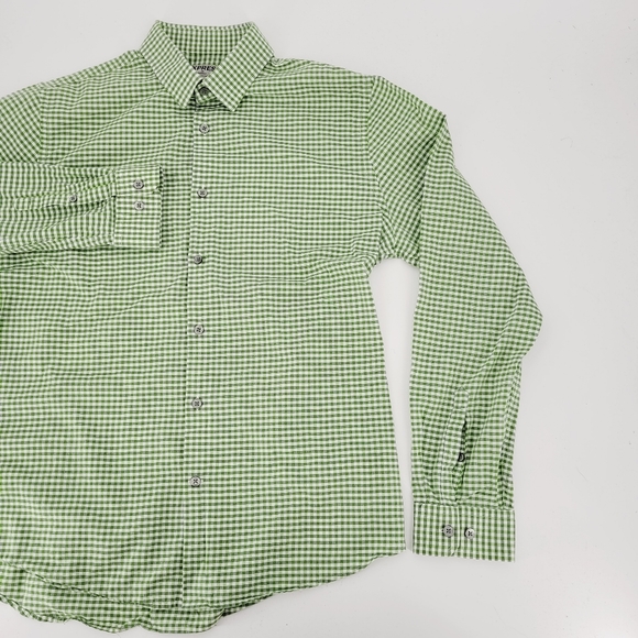 Express Fitted Button Down Shirt Mens Size Large Green Plaid Check Long Sleeve - Picture 1 of 4